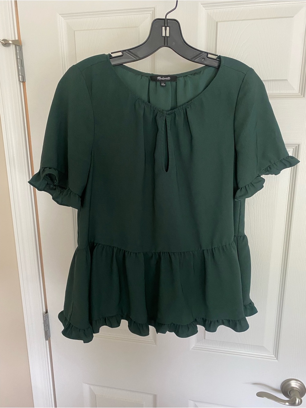 Madewell Dark Green Ruffle Peplum Blouse